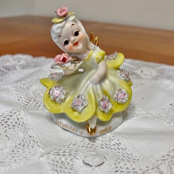 Vintage Lefton China Figurine, Lefton SATURDAYS CHILD DOLL, Birthday Doll Gift - Picture 1 of 10